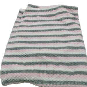 Swiggles Baby Blanket Pink White Gray Stripes Plush 28"x38"